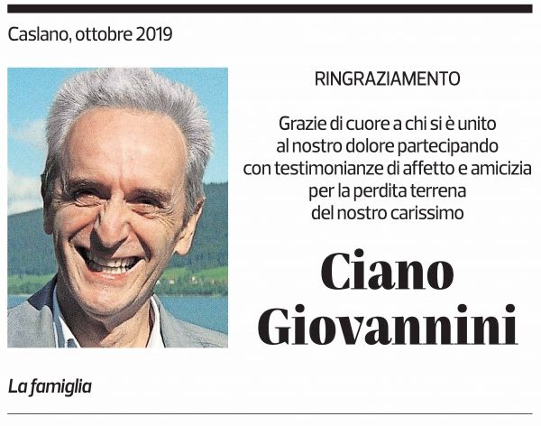 Annuncio funebre Ciano Giovannini