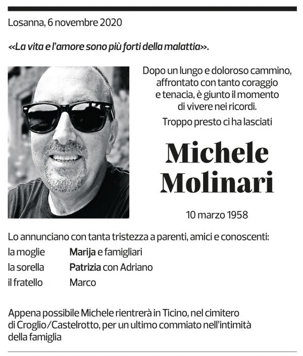 Annuncio funebre Michele Molinari