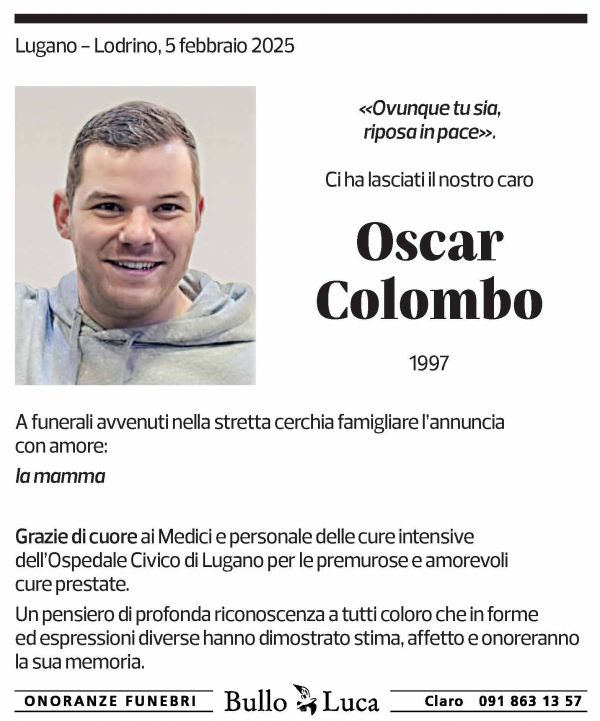 Annuncio funebre Oscar Colombo