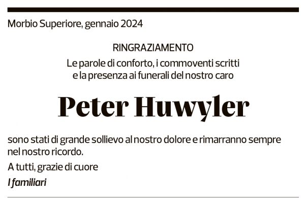 Annuncio funebre Peter Huwyler