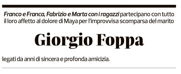 Annuncio funebre Giorgio Foppa