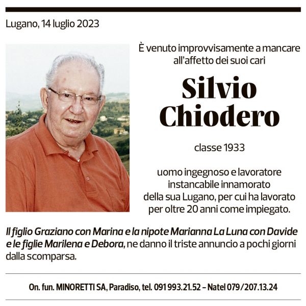 Annuncio funebre Silvio Chiodero