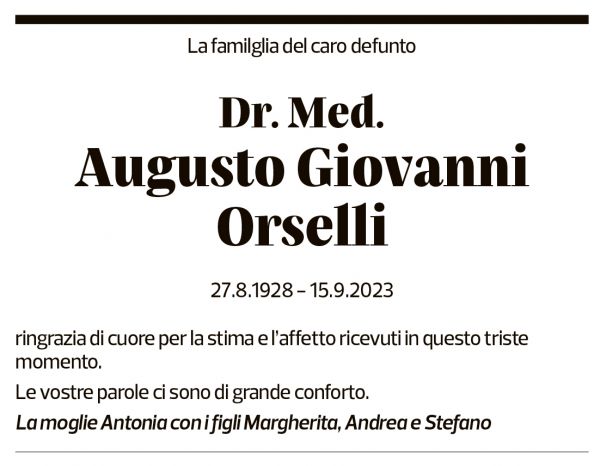 Annuncio funebre Augusto Giovanni Orselli