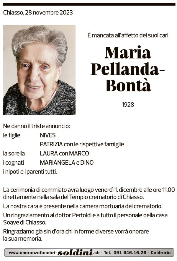 Annuncio funebre Maria Pellanda-bontà