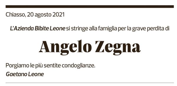 Annuncio funebre Angelo Zegna