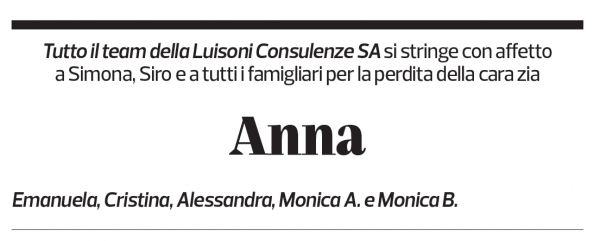 Annuncio funebre Anna Mazzuchelli