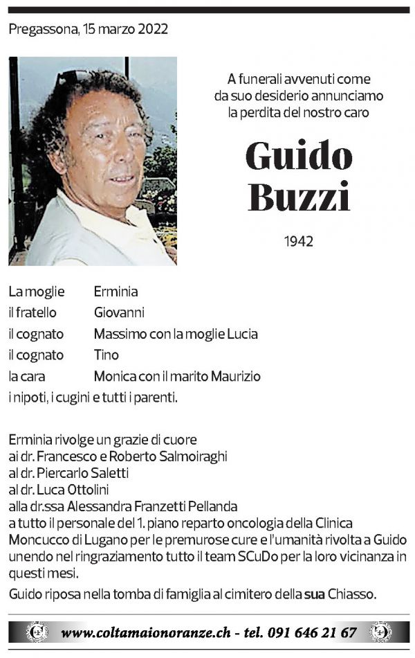 Annuncio funebre Guido Buzzi