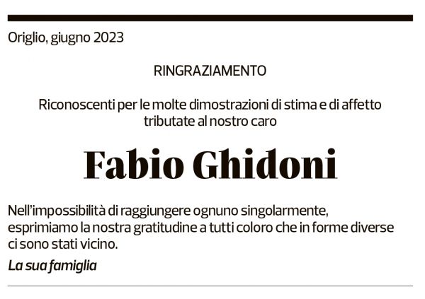 Annuncio funebre Fabio Ghidoni