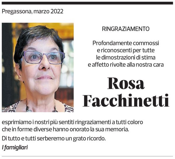 Annuncio funebre Rosa Facchinetti