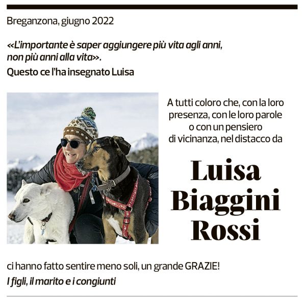 Annuncio funebre Luisa Biaggini Rossi