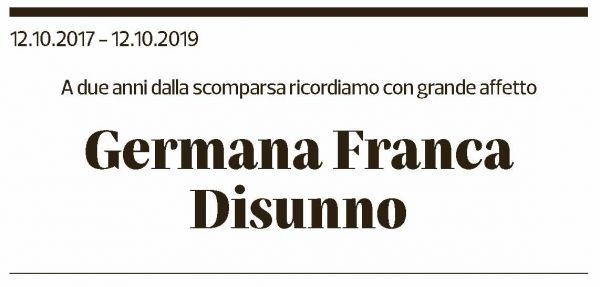 Annuncio funebre Germana Franca Disunno