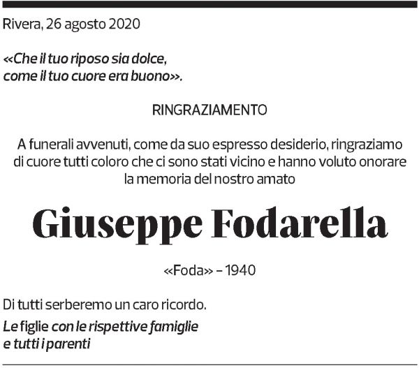 Annuncio funebre Giuseppe Fodarella