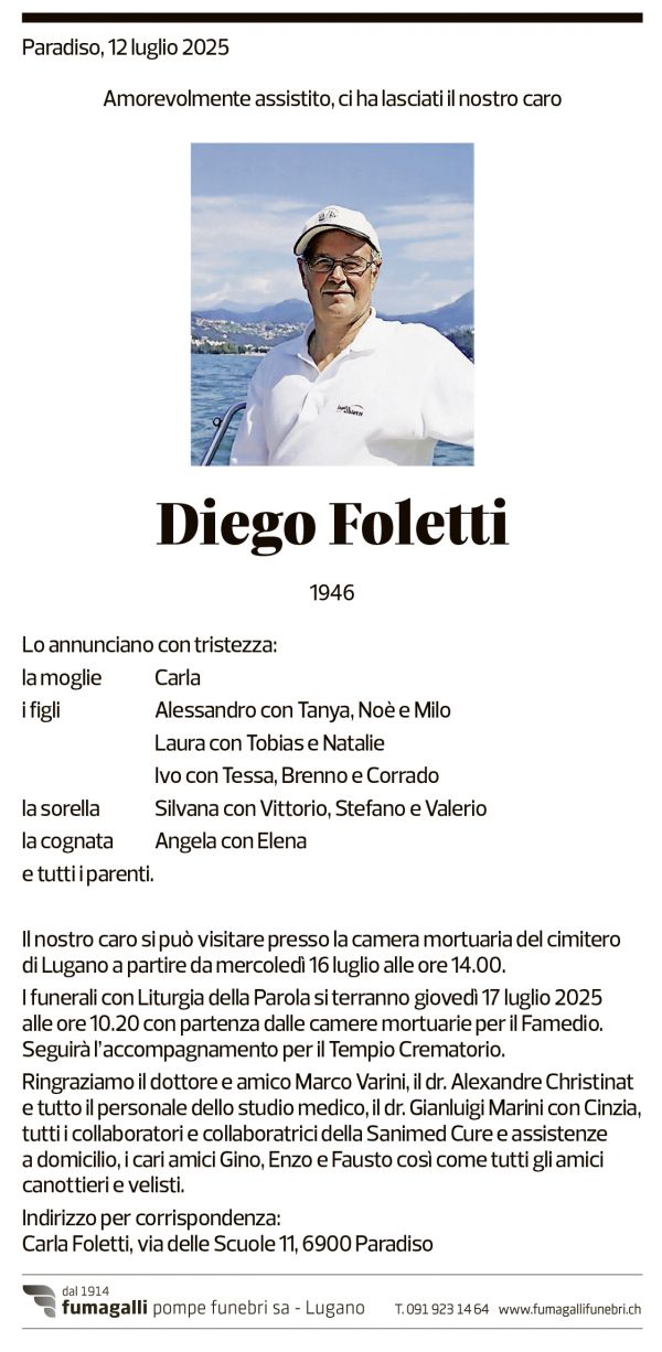 Annuncio funebre Diego Foletti