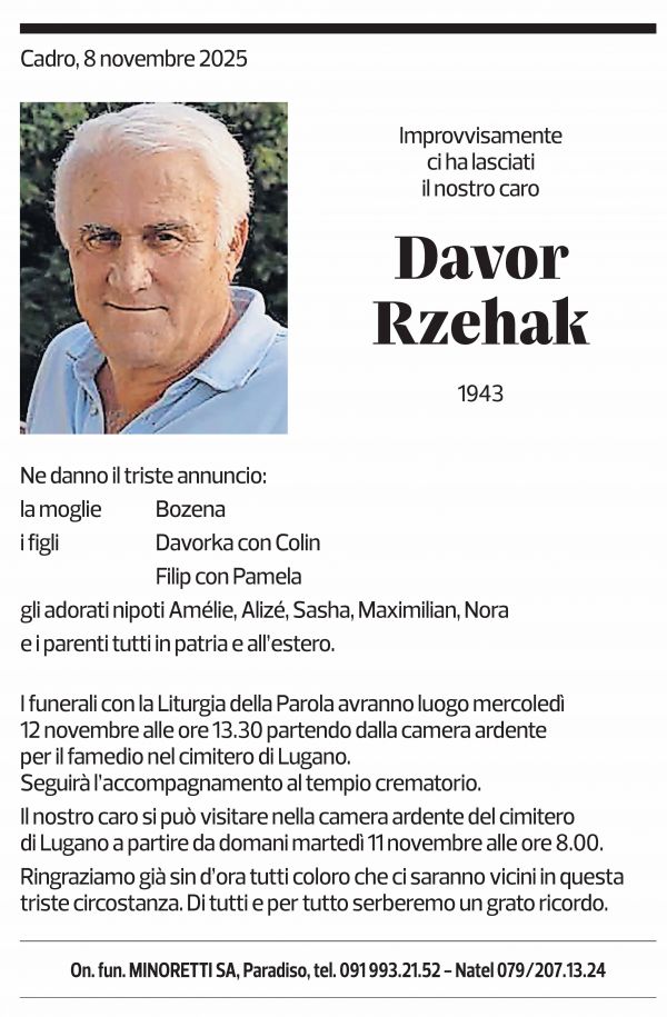 Annuncio funebre Davor Rzehak