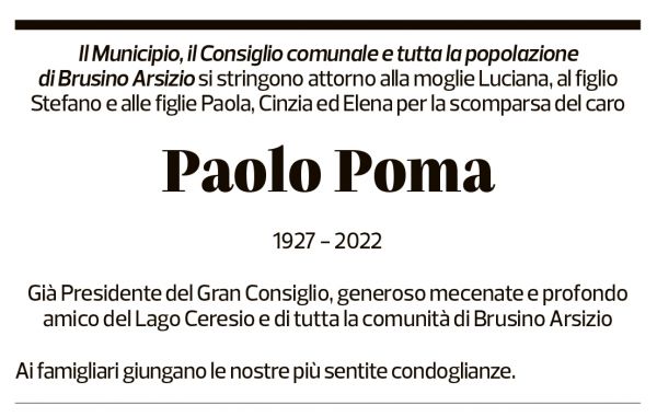 Annuncio funebre Paolo Poma