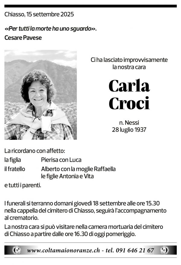 Annuncio funebre Carla Croci