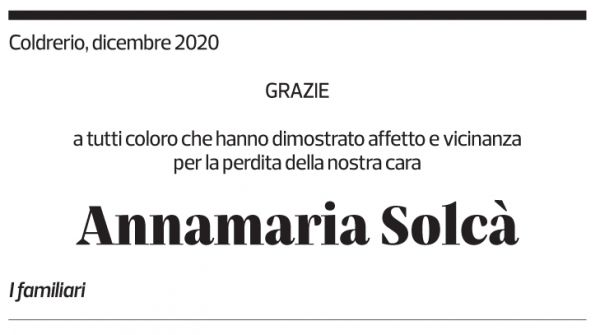 Annuncio funebre Annamaria Solcà