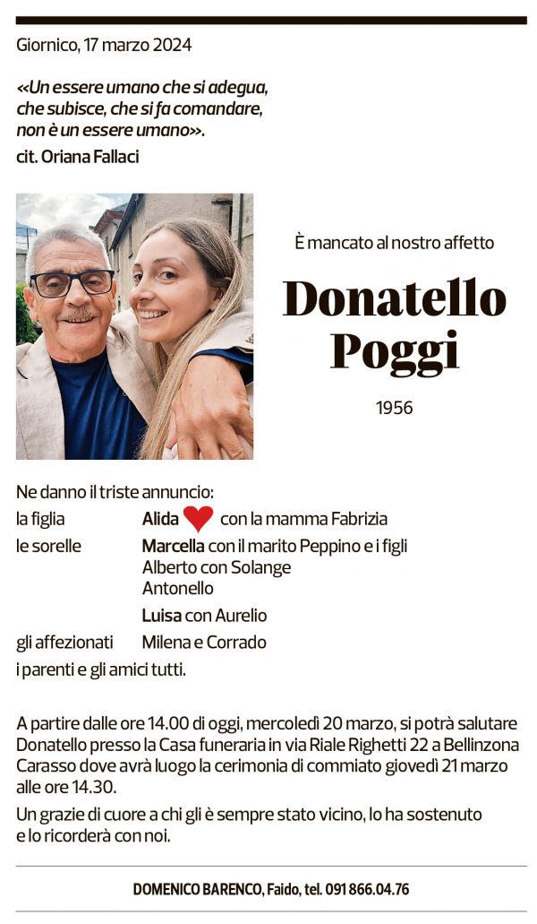 Annuncio funebre Donatello Poggi