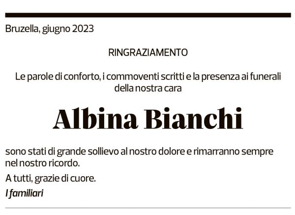 Annuncio funebre Albina Bianchi