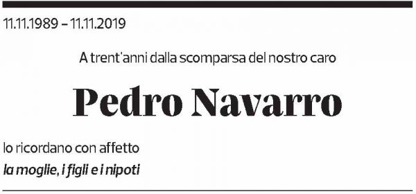 Annuncio funebre Pedro Navarro