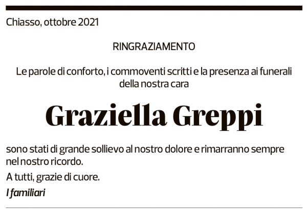 Annuncio funebre Graziella Greppi