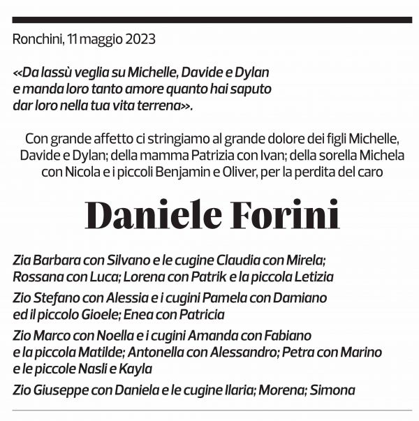 Annuncio funebre Daniele Forini