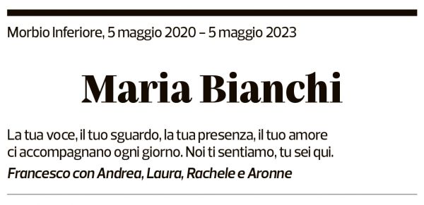 Annuncio funebre Maria Bianchi