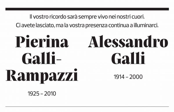 Annuncio funebre Pierina Galli-rampazzi Alessandro Galli