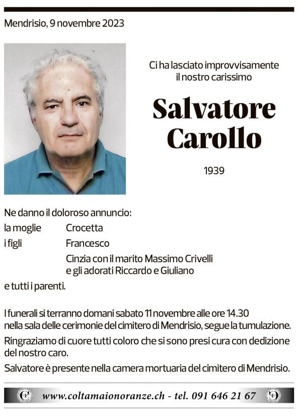 Annuncio funebre Salvatore Carollo