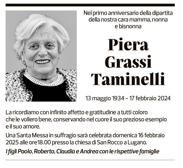 Annuncio funebre Piera Grassi Taminelli