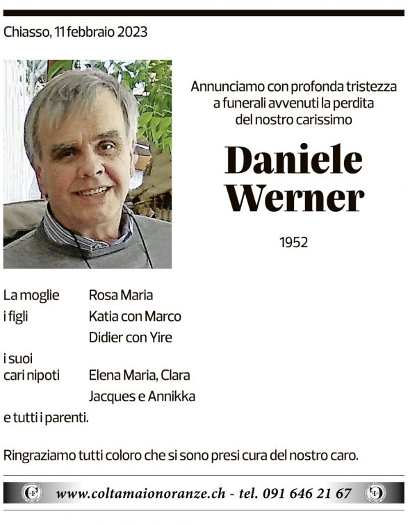 Annuncio funebre Daniele Werner