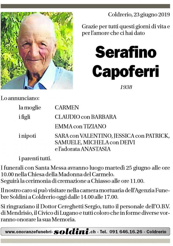 Annuncio funebre Serafino Capoferri