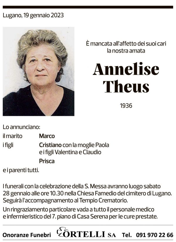 Annuncio funebre Annelise Theus