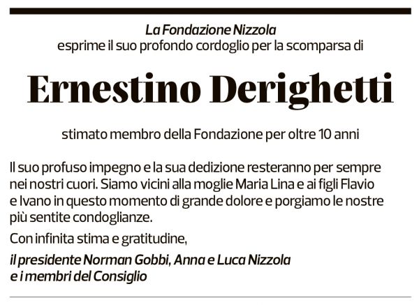 Annuncio funebre Ernestino Derighetti