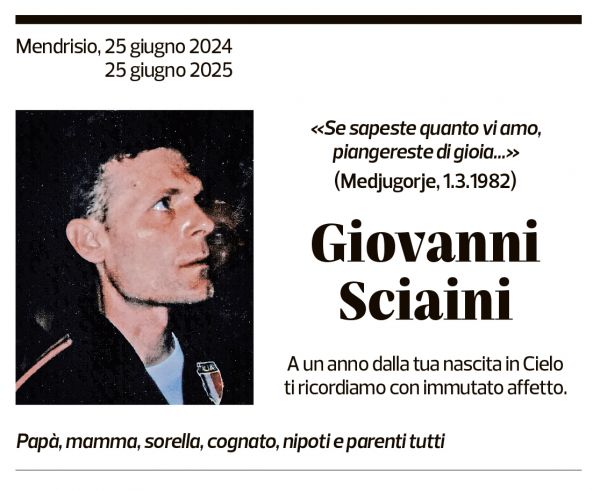 Annuncio funebre Giovanni Sciaini