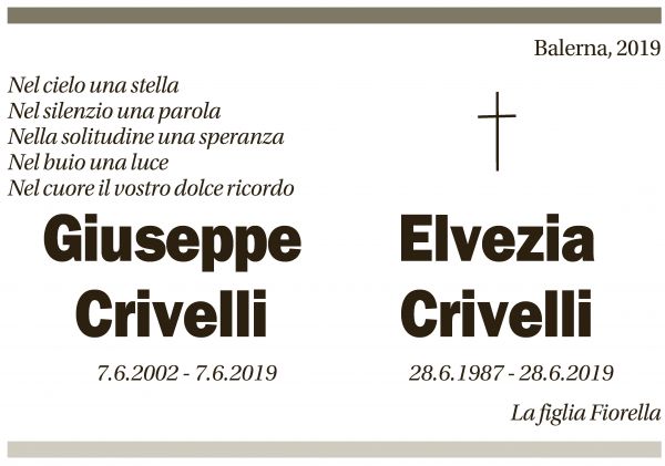 Annuncio funebre Giuseppe, Elvezia Crivellli