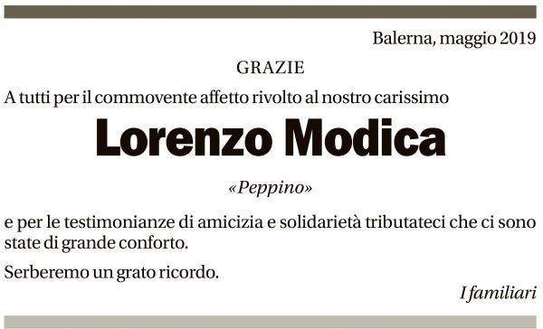 Annuncio funebre Lorenzo Modica
