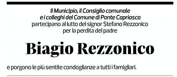 Annuncio funebre Biagio Rezzonico