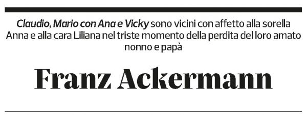 Annuncio funebre Franz Ackermann