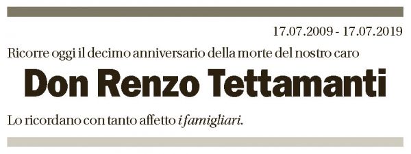 Annuncio funebre Don Renzo Tettamanti
