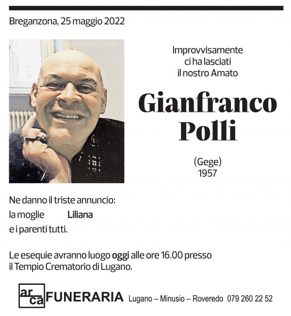 Annuncio funebre Gianfranco Polli