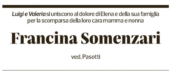Annuncio funebre Francina Somenzari