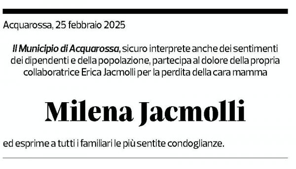 Annuncio funebre Milena Jacmolli