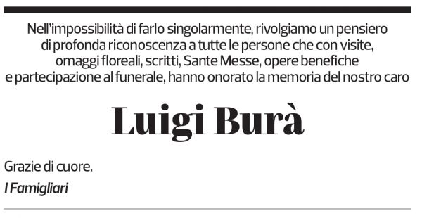 Annuncio funebre Luigi Burà