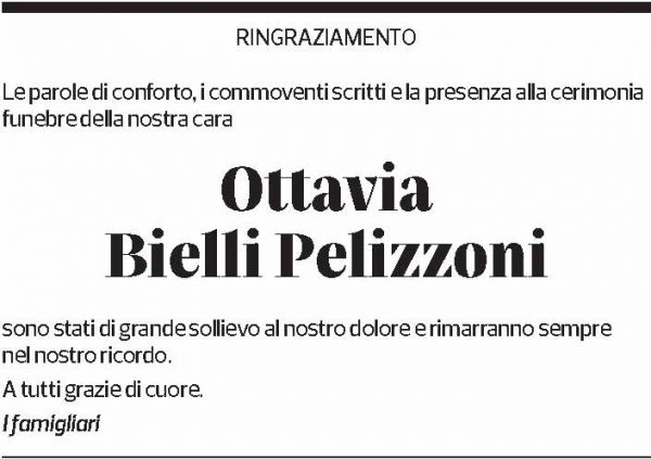 Annuncio funebre Ottavia Bielli Pelizzoni