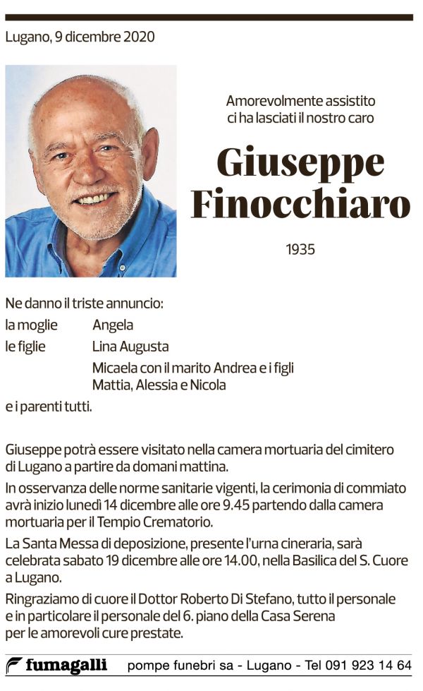 Annuncio funebre Giuseppe Finocchiaro