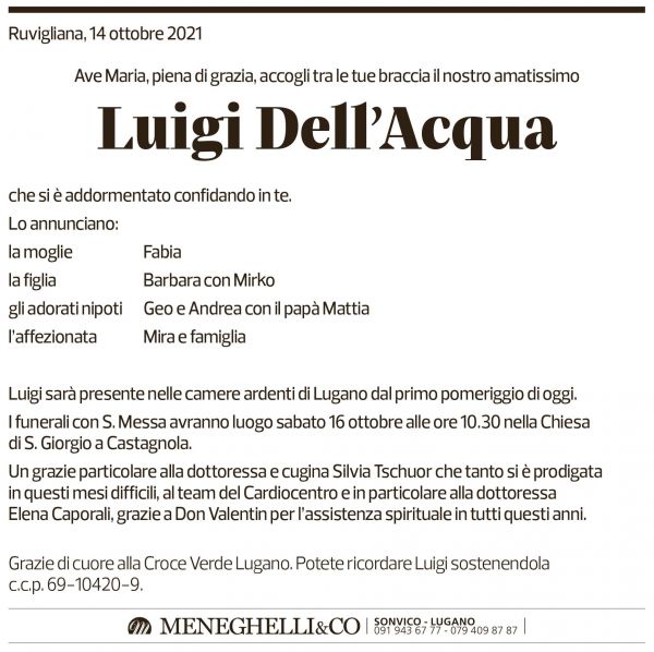 Annuncio funebre Luigi Dell'acqua