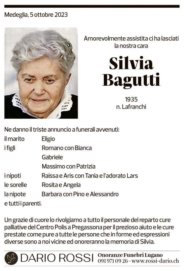 Annuncio funebre Silvia Bagutti