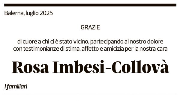 Annuncio funebre Rosa Imbesi-collovà