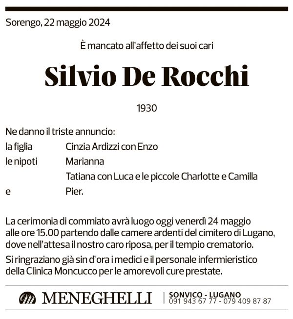 Annuncio funebre Silvio De Rocchi